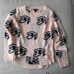 Material Girl by Madonna Pink “Eye of Horus” Stretch Knit distressed Sweater